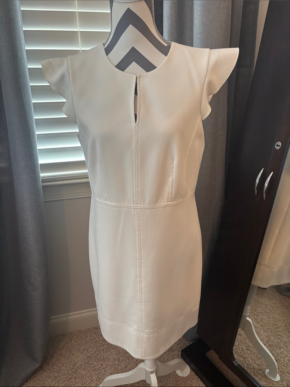 Ann Taylor Cream Midi Dress with Flutter Sleeves